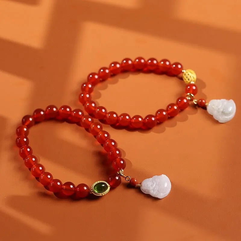 Buddha Beads 8mm Natural Red Agate Bracelet