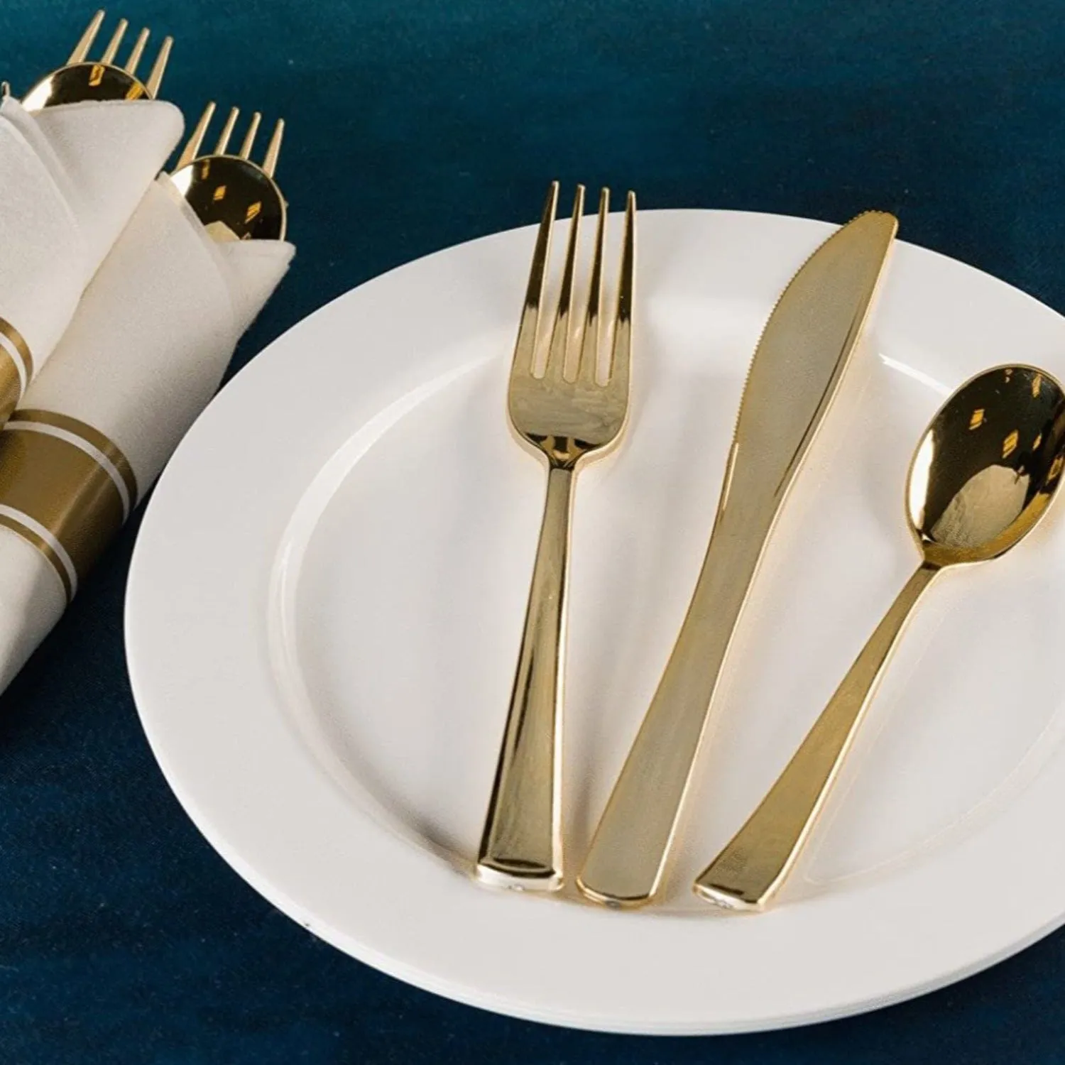 *BULK* Pre-Rolled set Cutlery Combo Spoon, Knife, Forks and Napkin Polished Gold