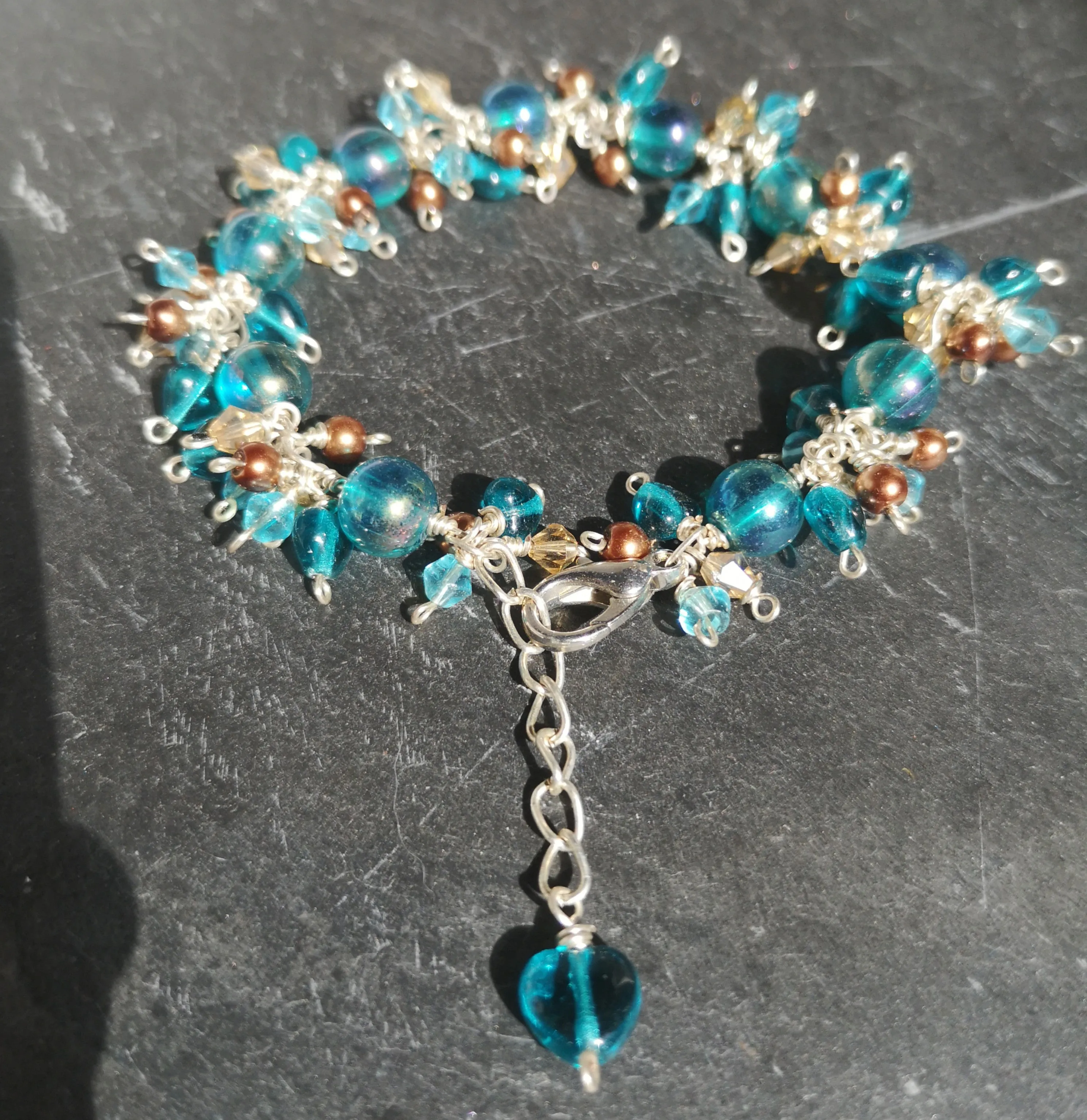 Cascade bracelets, clustered beaded hand wired chain,