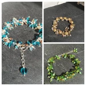 Cascade bracelets, clustered beaded hand wired chain,