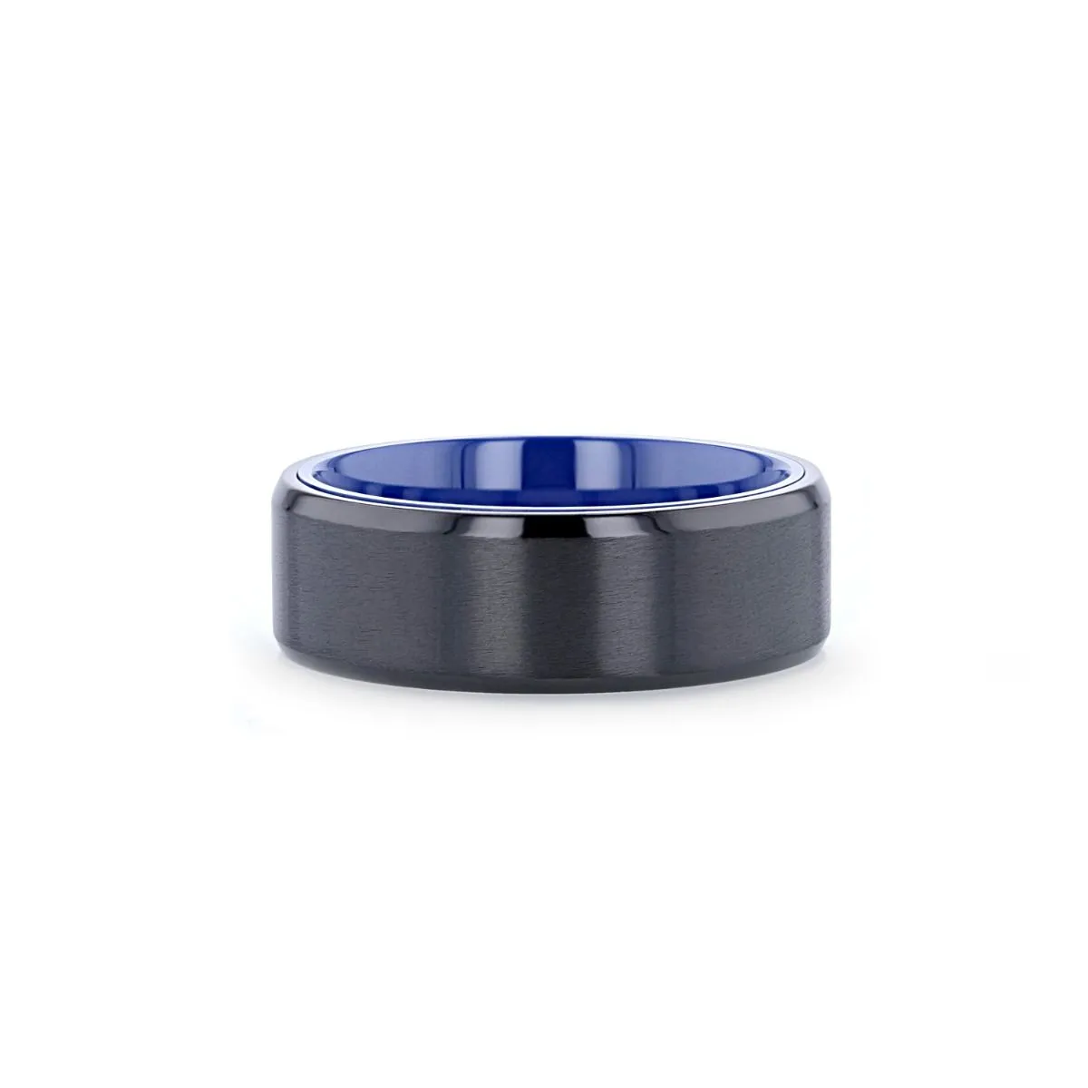 CASTOR | Blue Titanium Ring, Black Brushed, Beveled