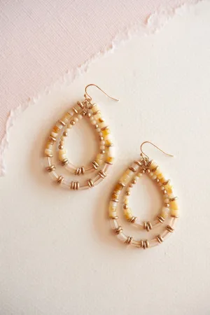 Cat Beaded Teardrop Dangle | Gold and Shell Beaded Earring