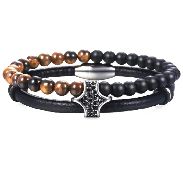 Classy Men Elegant Leather Beaded Bracelet