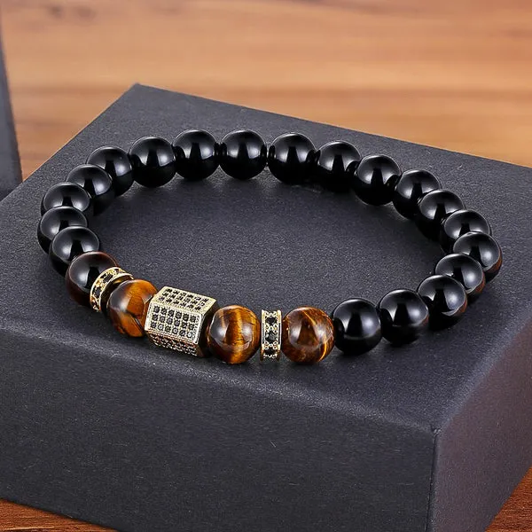 Classy Men Gold Elegant Tiger Eye Bead Bracelet