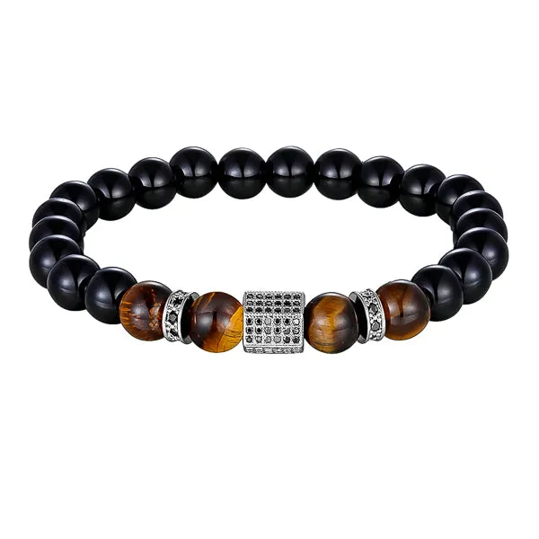 Classy Men Silver Elegant Tiger Eye Bead Bracelet