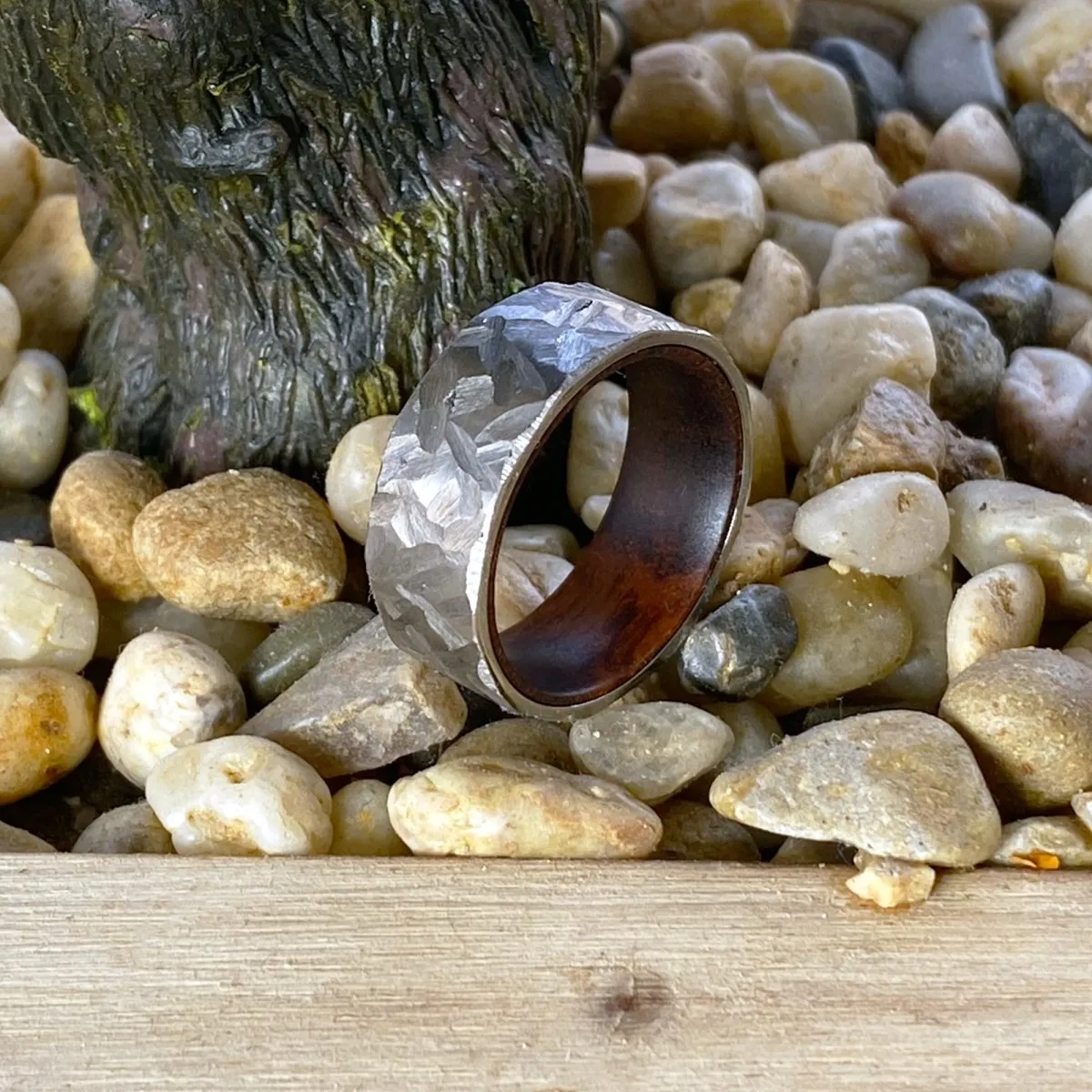 CRAWLEY | Snake Wood, Silver Titanium Ring, Hammered, Flat