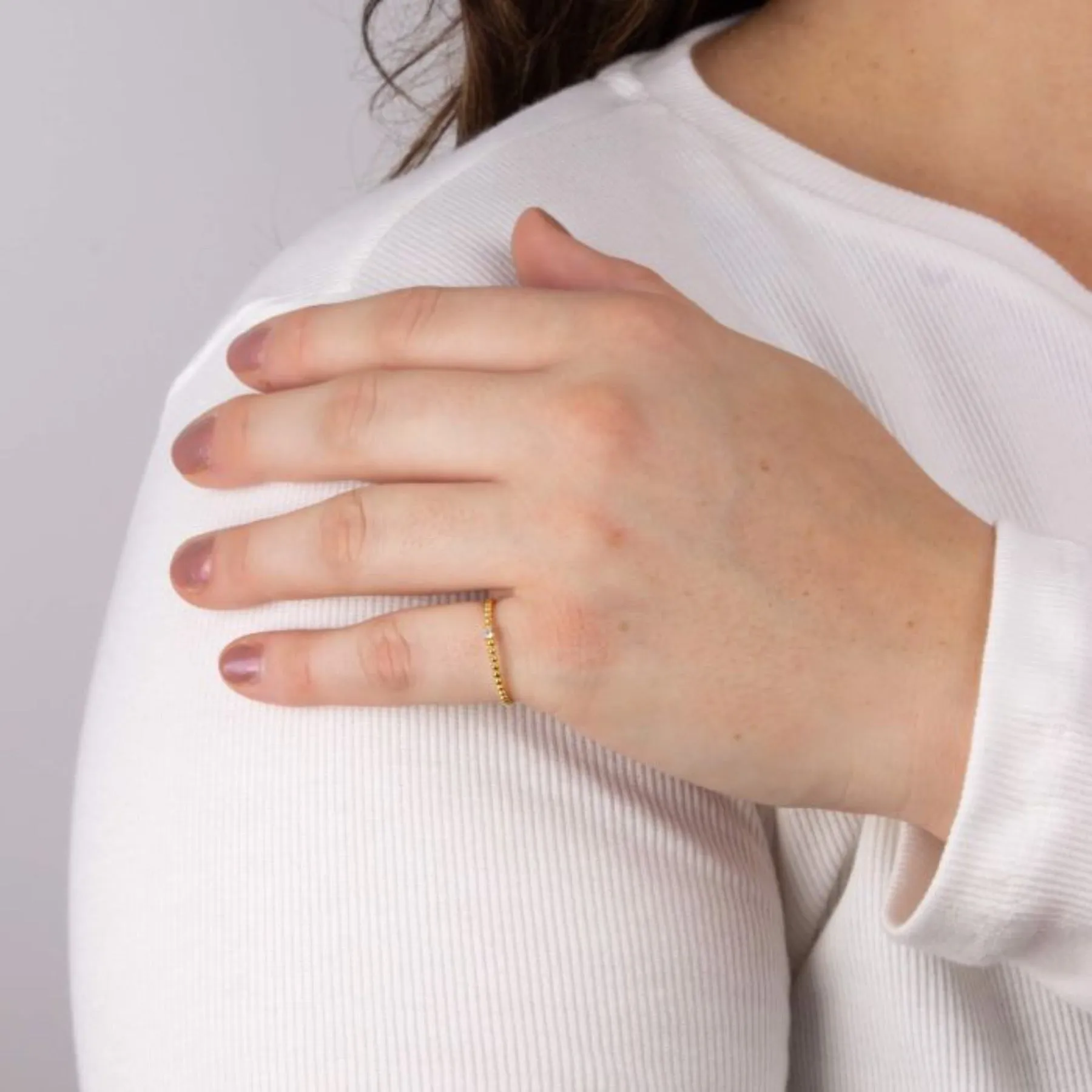 Dainty Beaded Ring with CZ