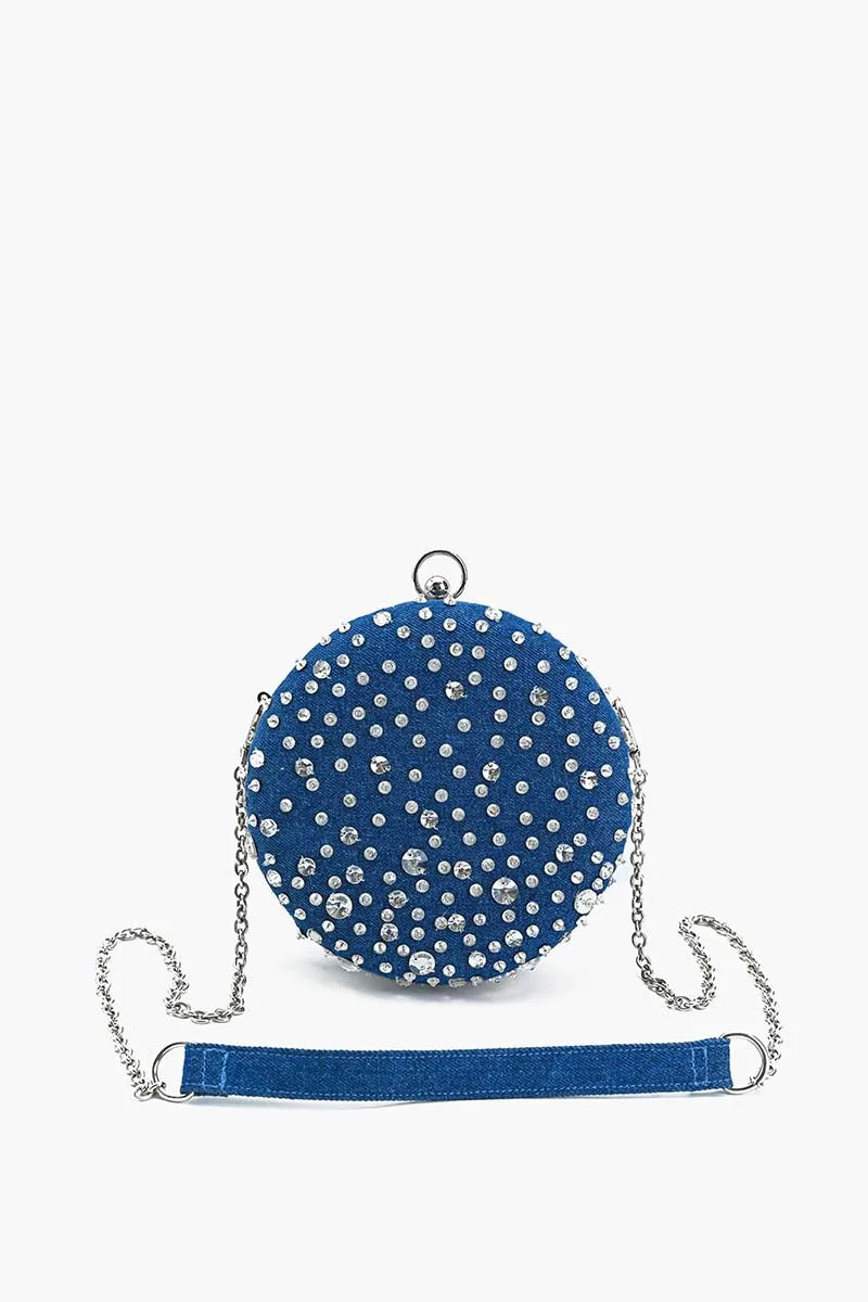 Denim Dazzle Beaded Clutch