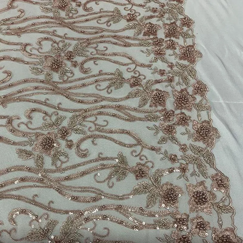 Elegant Flowers Embroidery Bridal Floral Beaded Mesh Lace Fabric