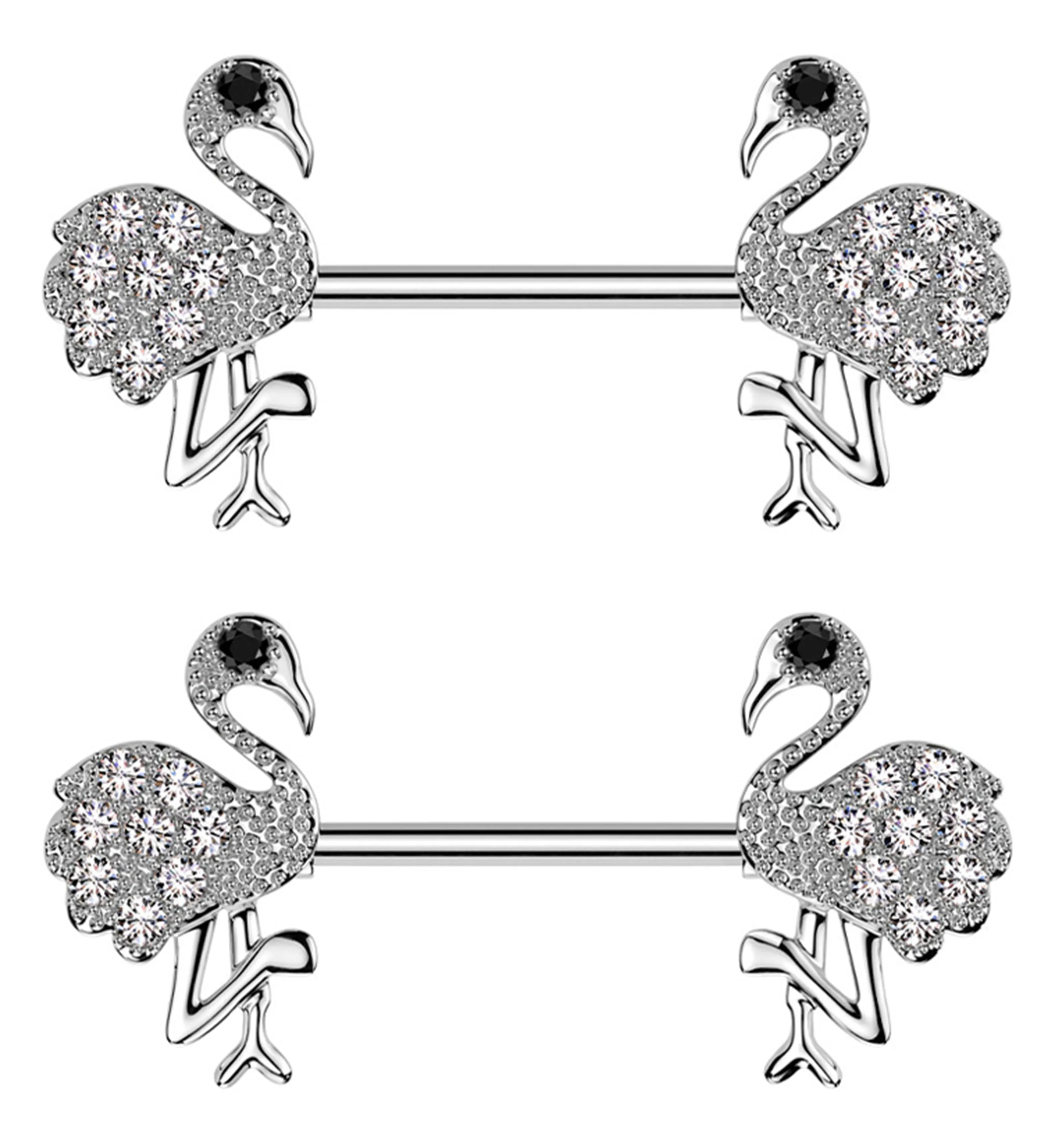 Flamingo Clear CZ Stainless Steel Nipple Barbell