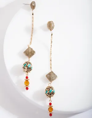 Gold Chain Beaded Earrings