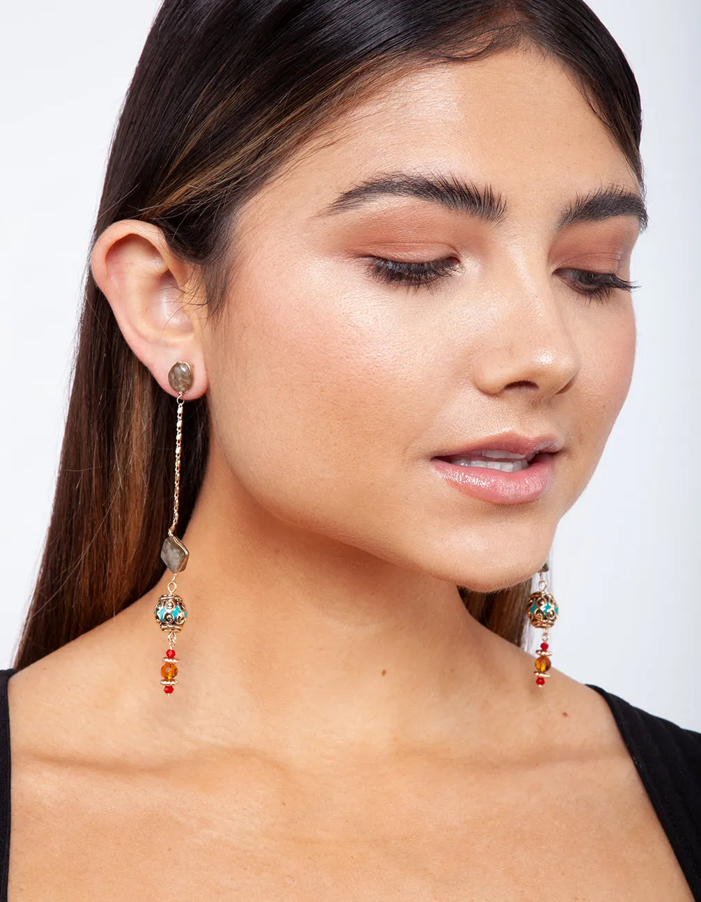 Gold Chain Beaded Earrings