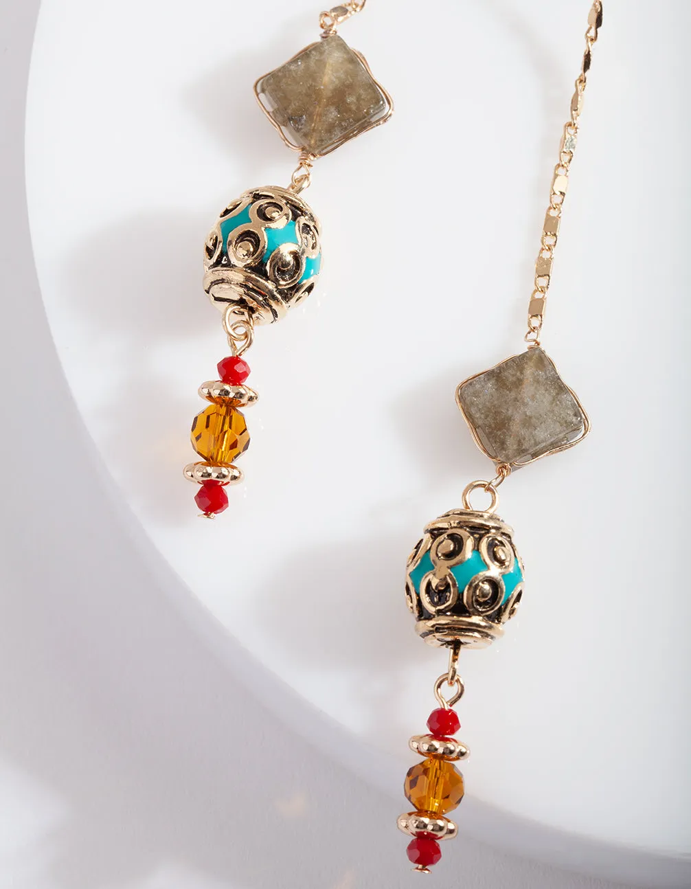 Gold Chain Beaded Earrings