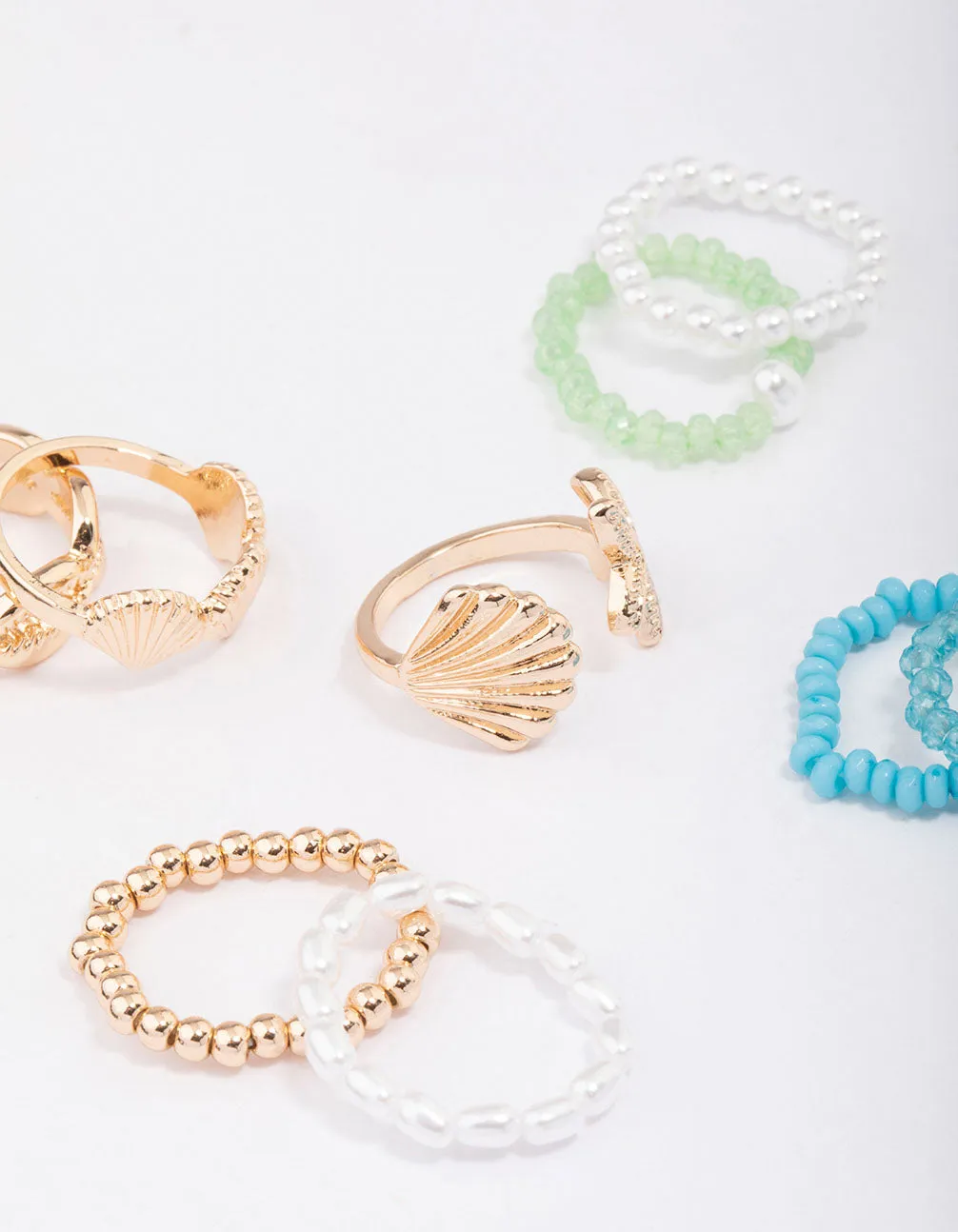 Gold Seashell Beaded Ring 9-Pack