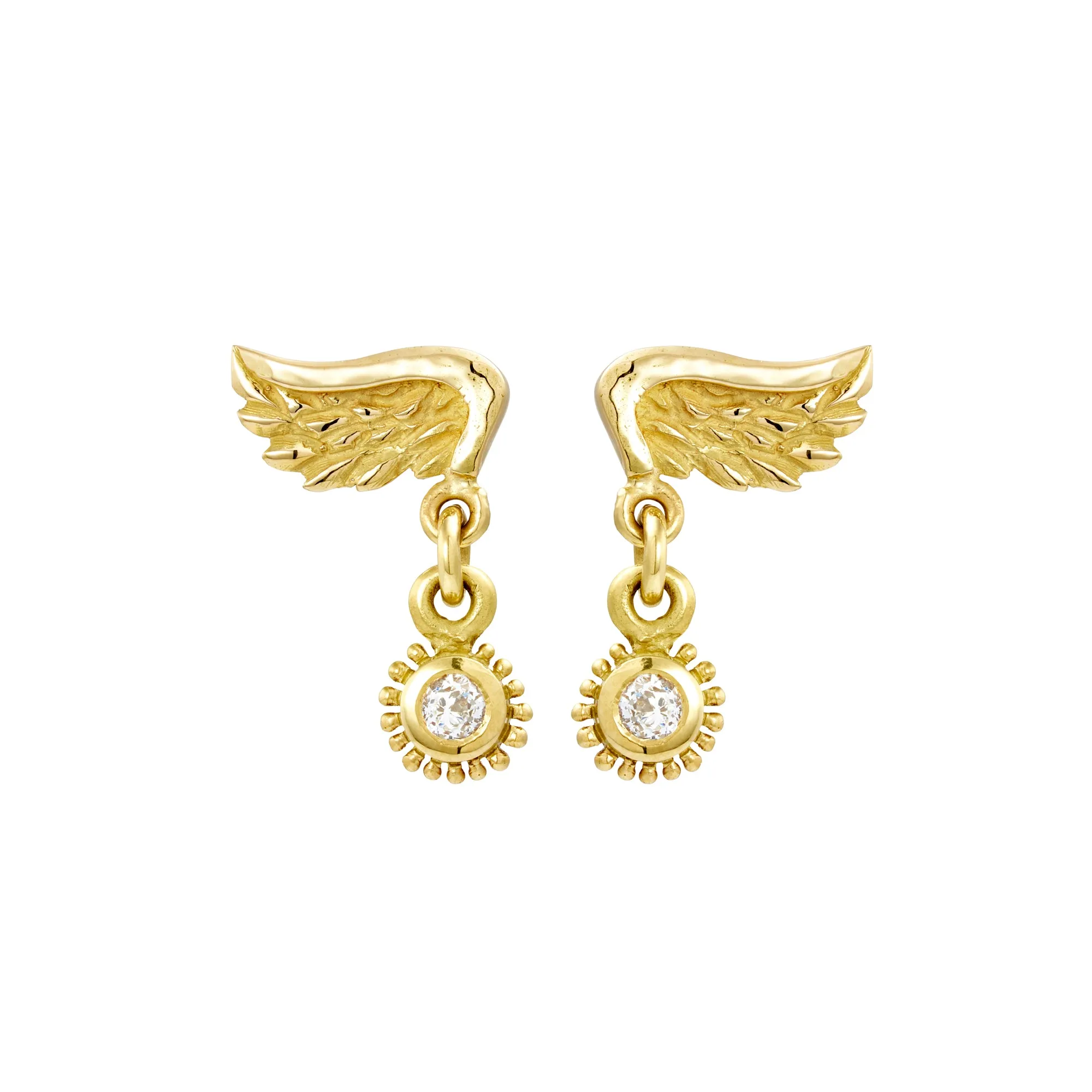 Gold Venetian Wing & Diamond Drop Earrings