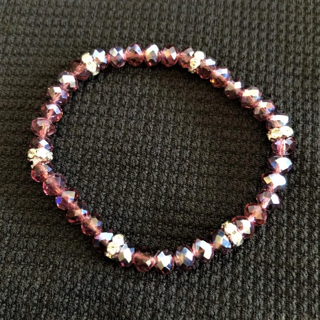 Grape Crystal Beaded Stretch Bracelet