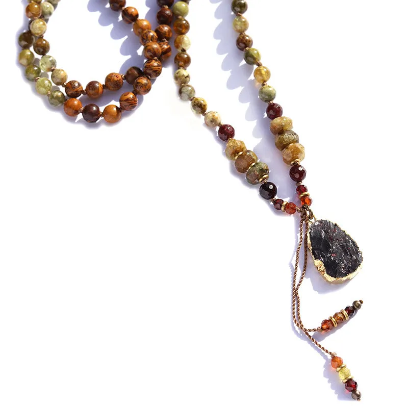 Green Garnet and Jasper Hand Knotted Mala Necklace * Final Sale*