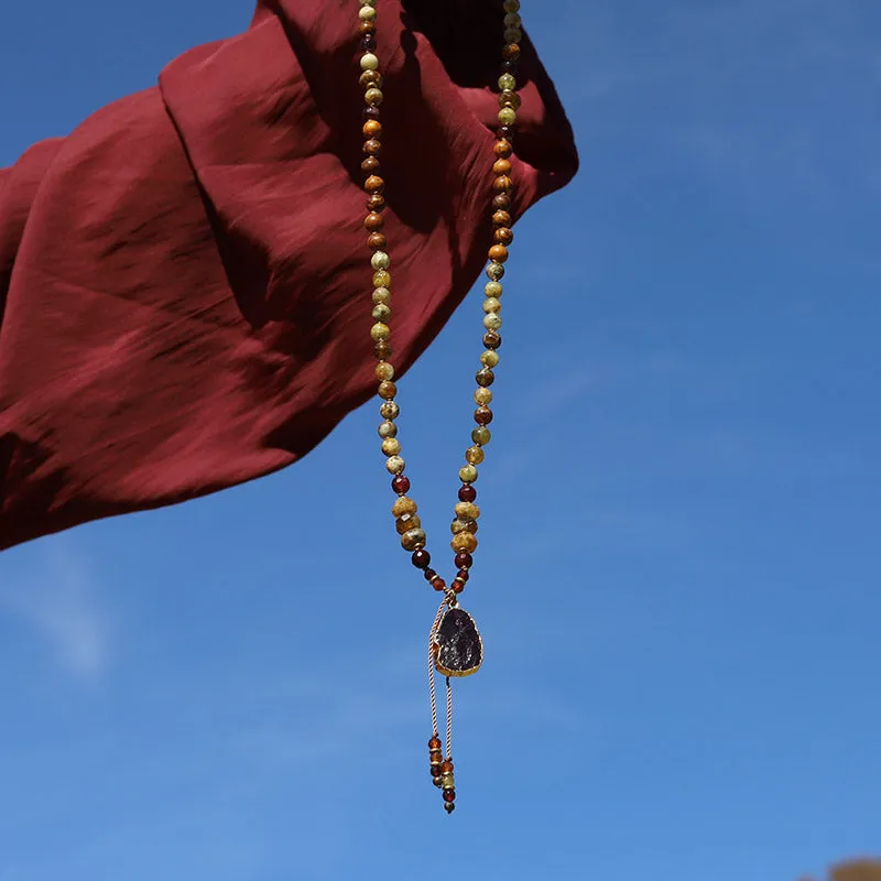 Green Garnet and Jasper Hand Knotted Mala Necklace * Final Sale*