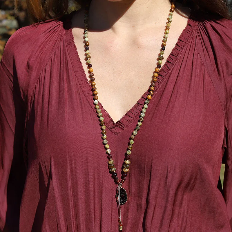 Green Garnet and Jasper Hand Knotted Mala Necklace * Final Sale*