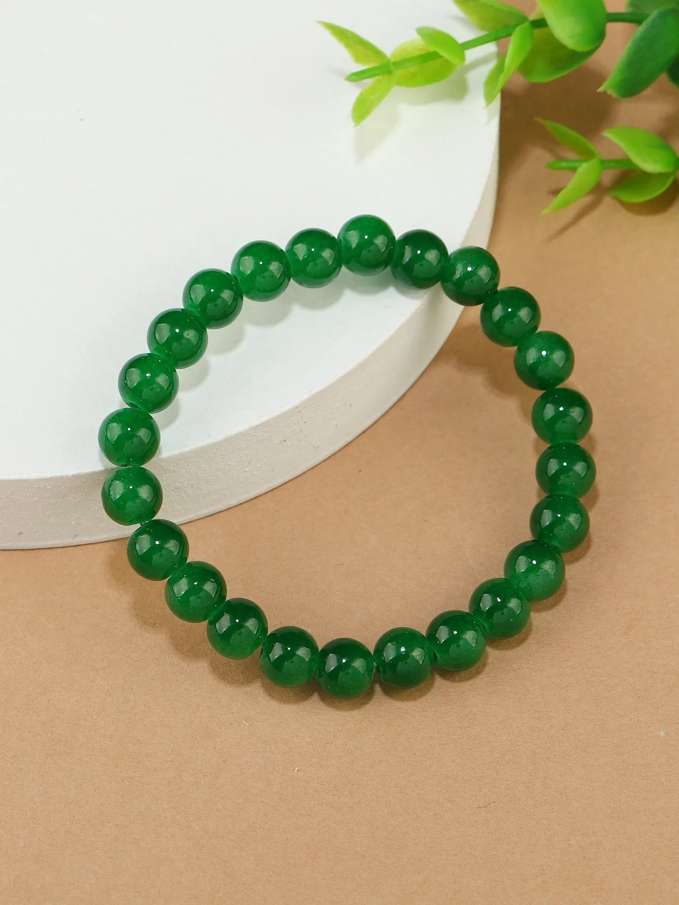 Green Minimalistic Beaded Bracelet for Women Men Stretchy Stackable Bracelets