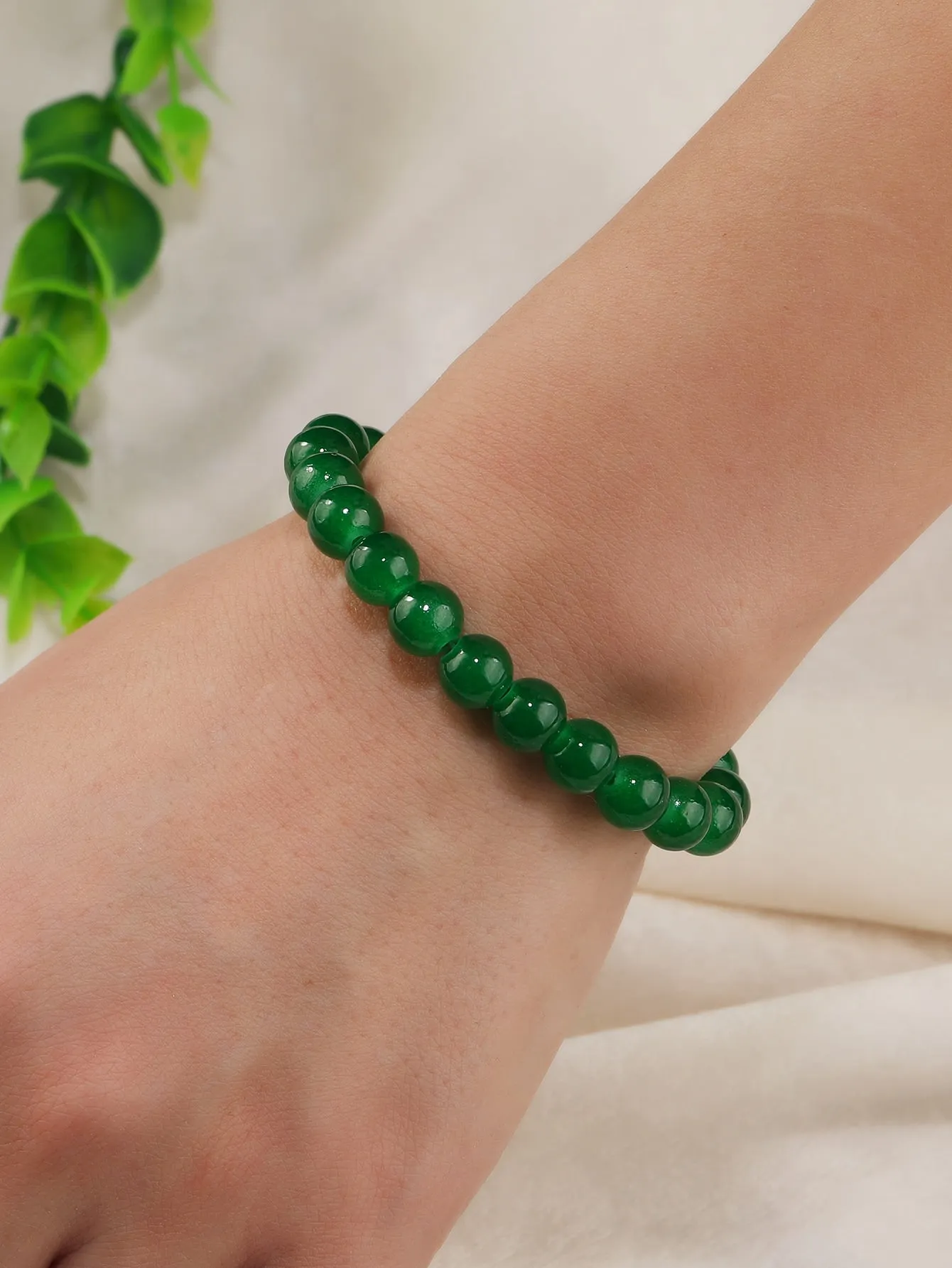 Green Minimalistic Beaded Bracelet for Women Men Stretchy Stackable Bracelets