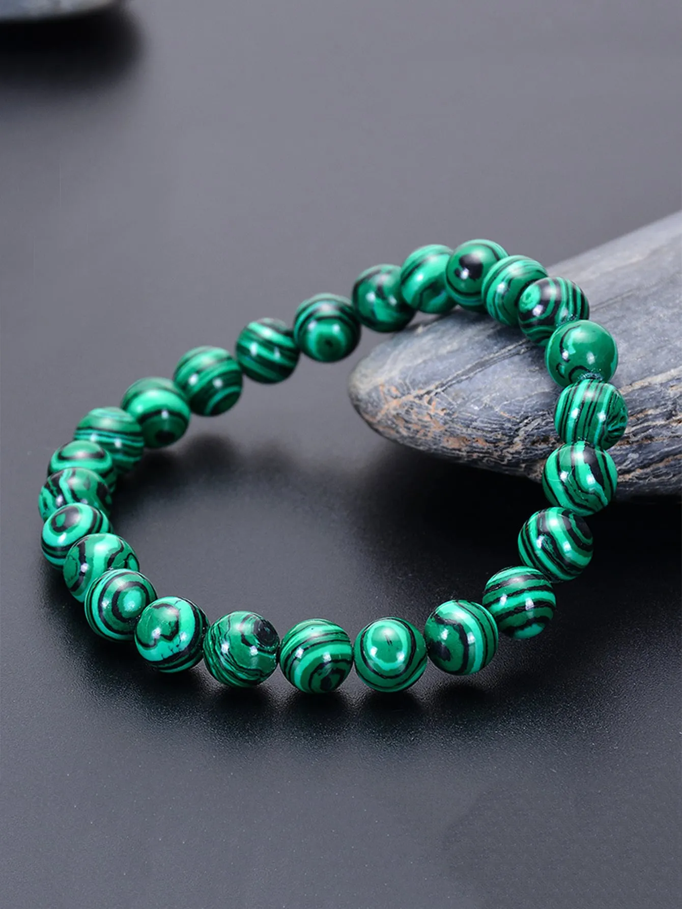 Green Stone Decor Beaded Bracelet Stackable Stretch Bracelets Creative Beads