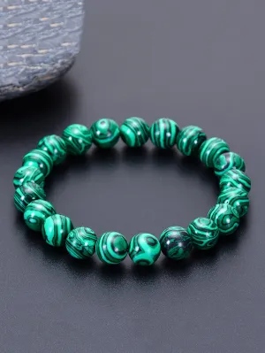 Green Stone Decor Beaded Bracelet Stackable Stretch Bracelets Creative Beads