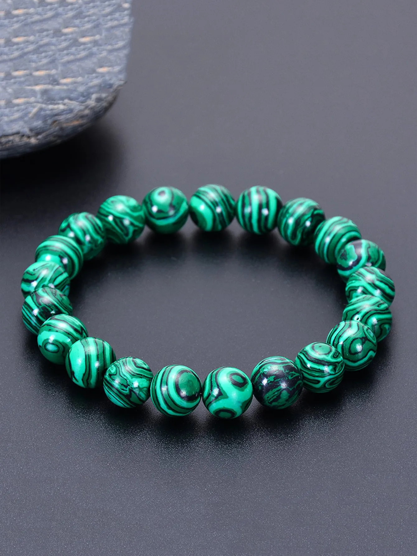 Green Stone Decor Beaded Bracelet Stackable Stretch Bracelets Creative Beads