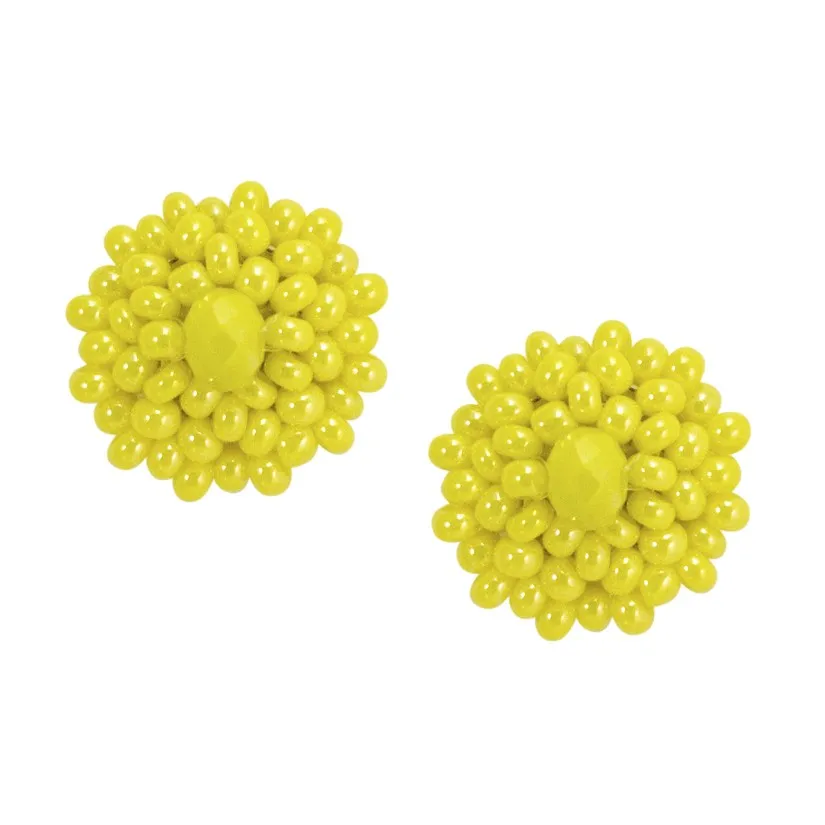 Hand Beaded Post Earrings - Yellow