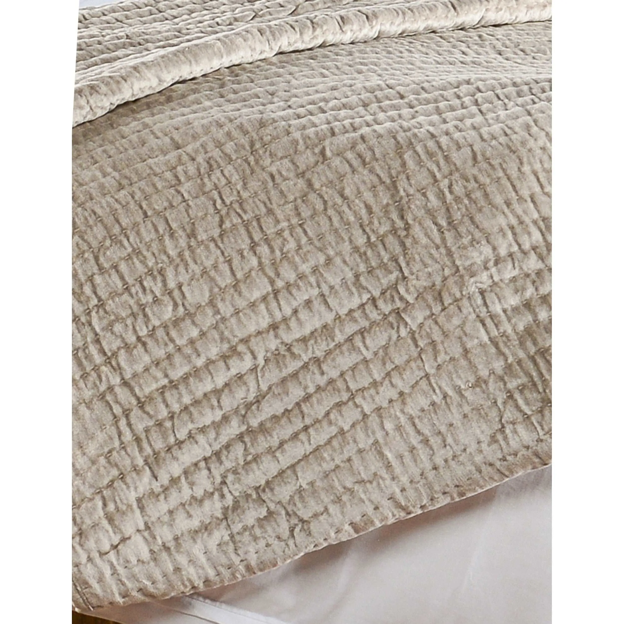 Hand Stitched Velvet King Quilt, Beige