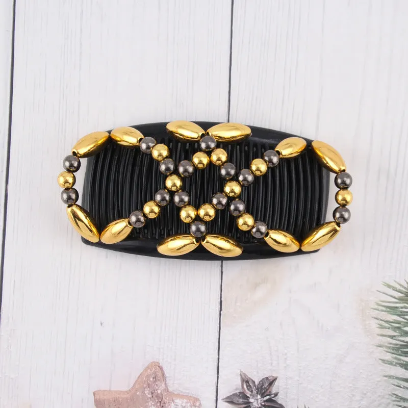 Handmade Beaded Hair Comb with Double Clips for Women