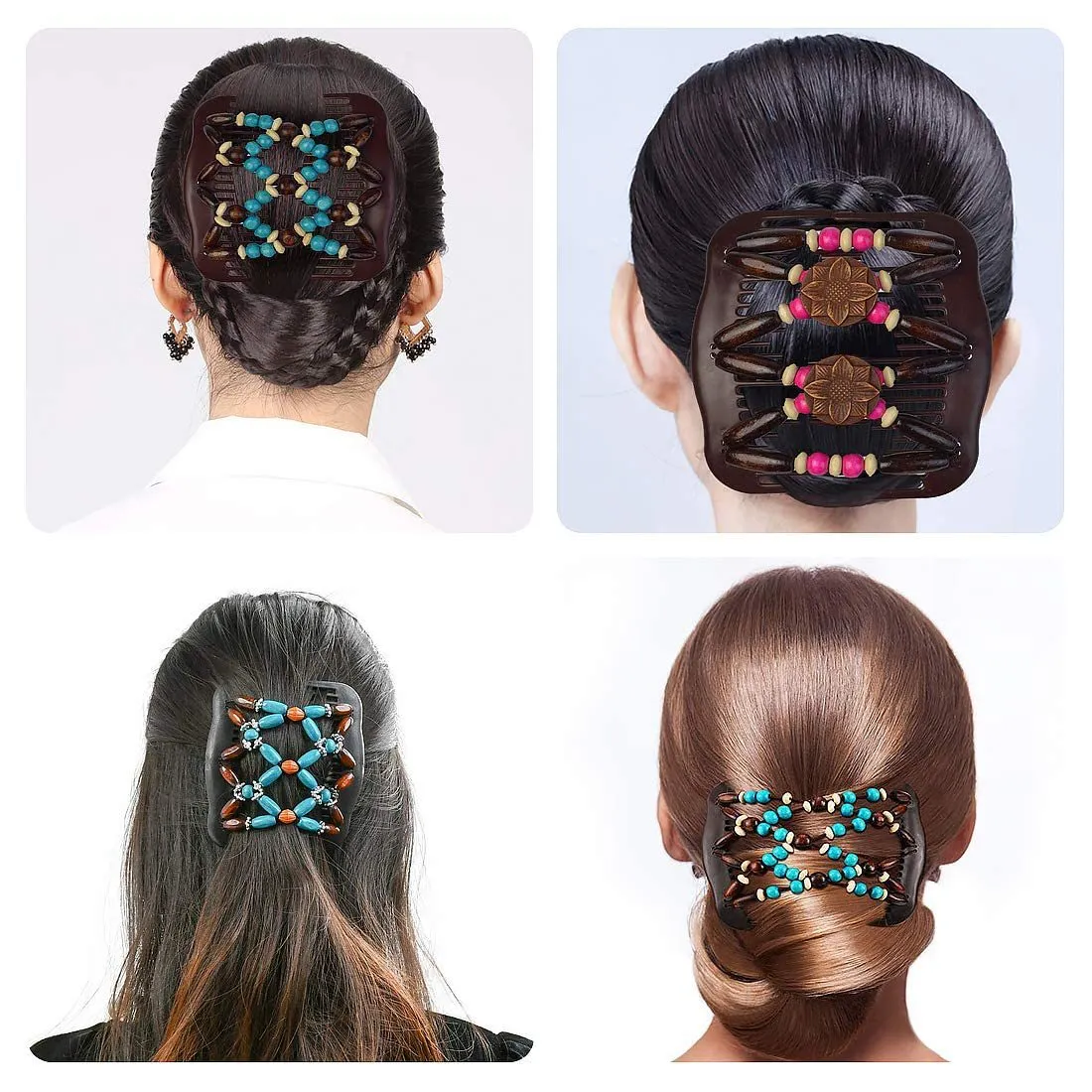 Handmade Beaded Hair Comb with Double Clips for Women