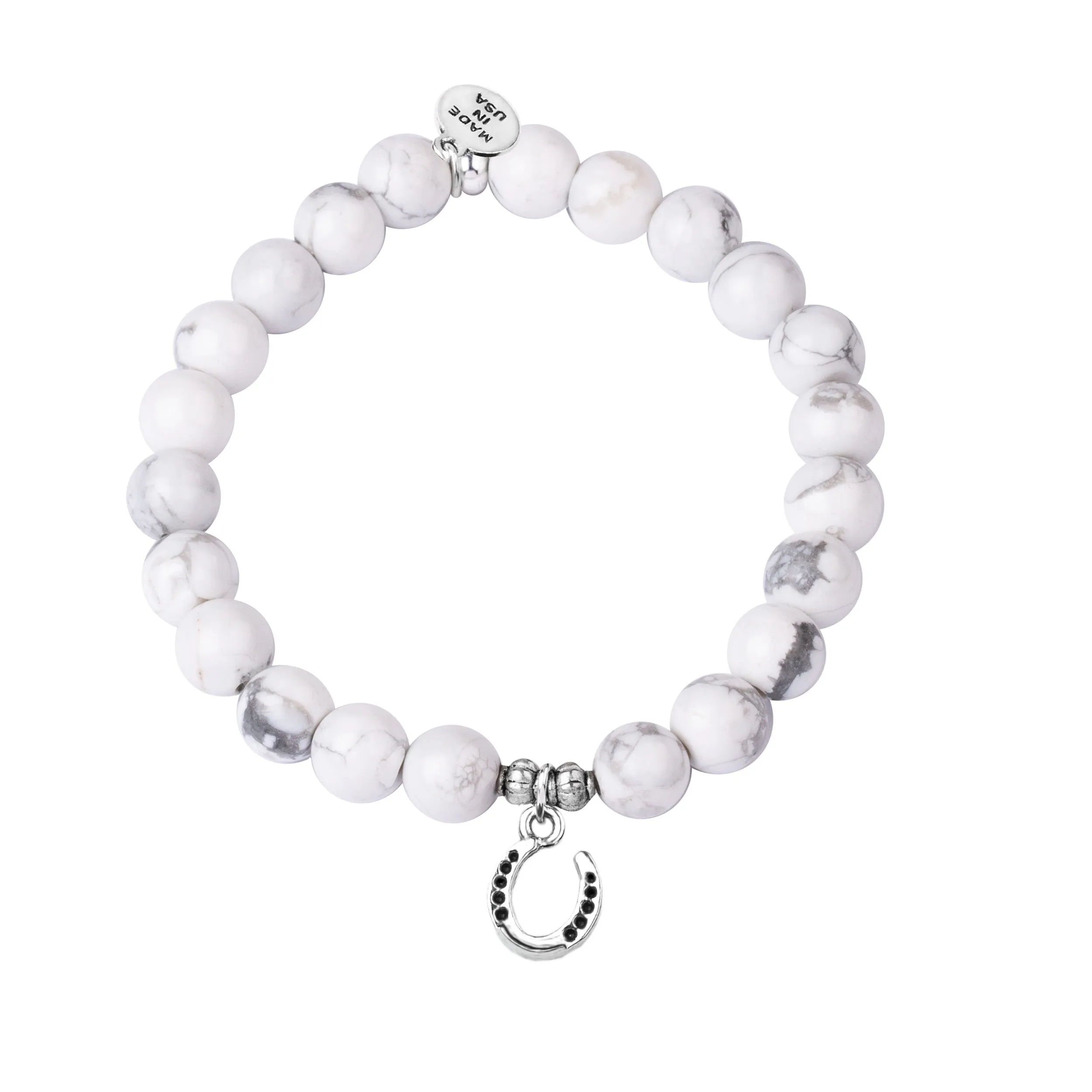 Horseshoe | Stone Beaded Charm Bracelet | Howlite