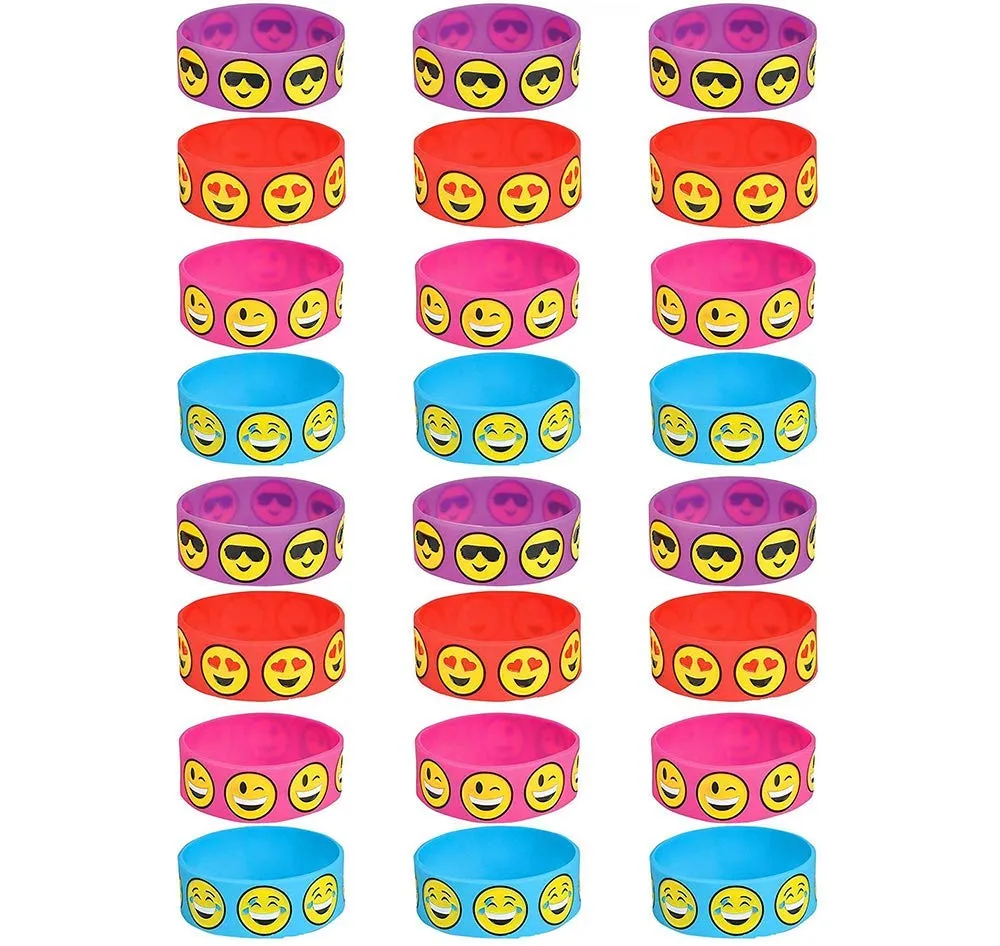 Kicko Emoji Smile Emoticon Silicone Wristband Bracelets - 24 Emoji Face Mood Friendship