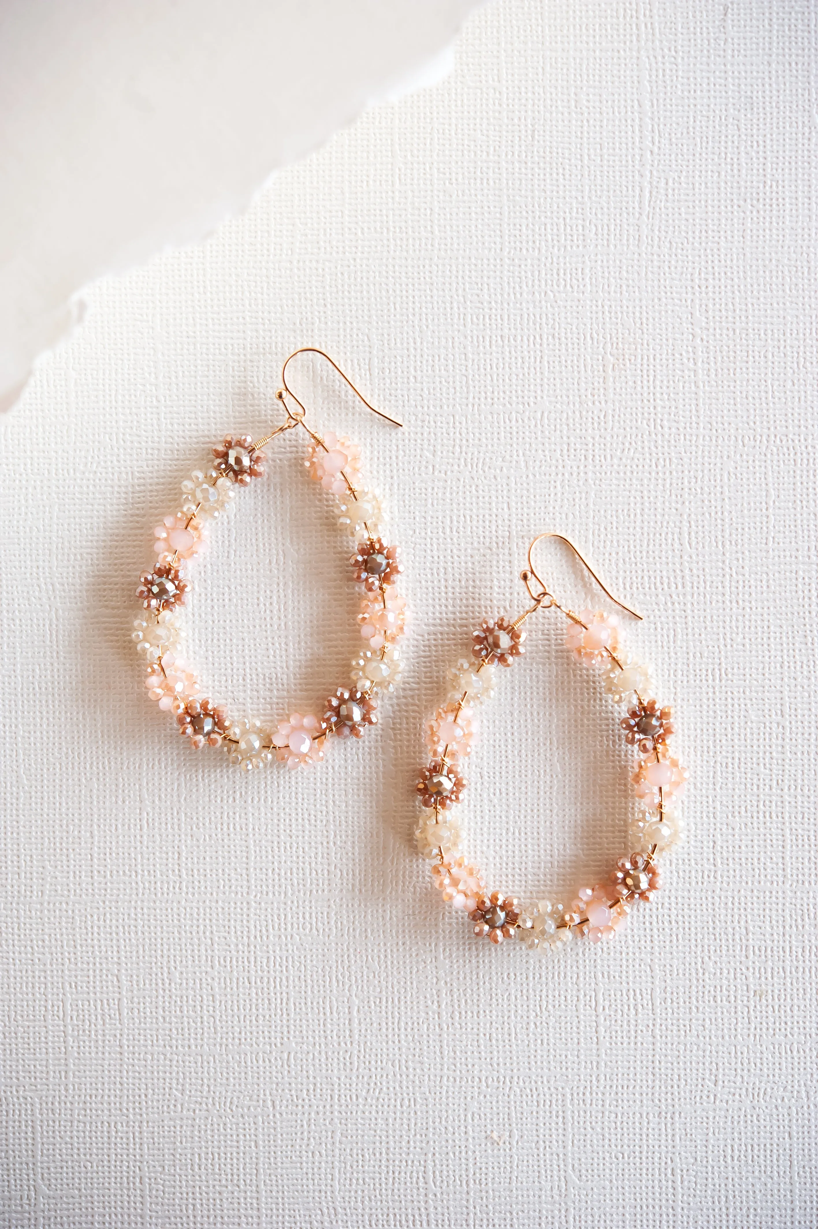 Kristen Blush Teardrop Earrings | Floral Beaded Neutral Earrings