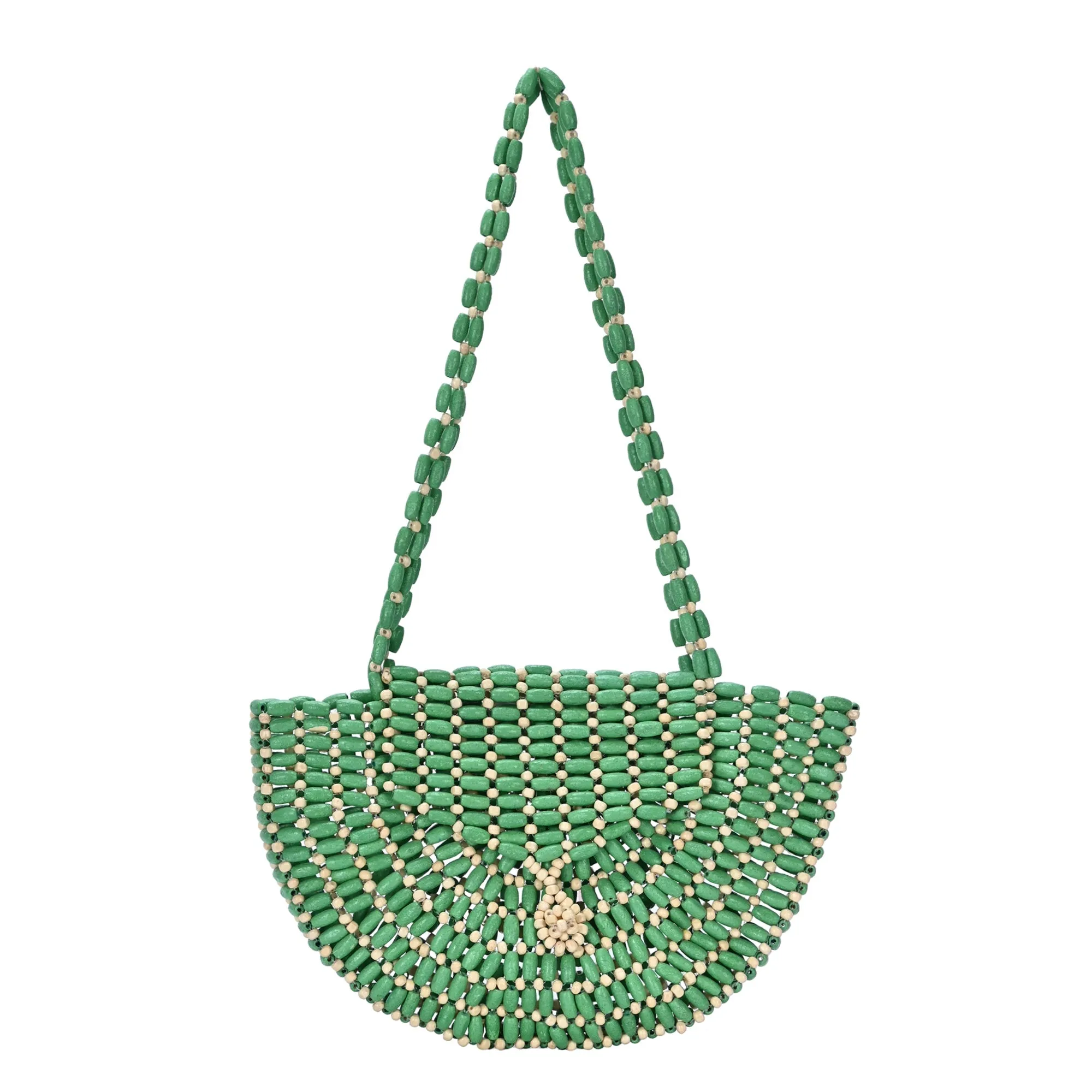 Luna's Wooden Beaded Crescent Shoulder Bag