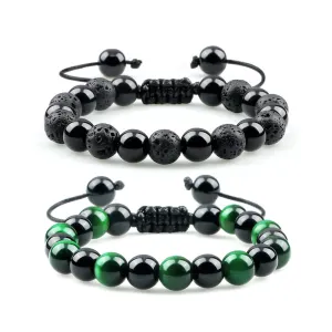 Luxury Men's Bracelet Set Natural Tiger Eye & Black Onyx Beads