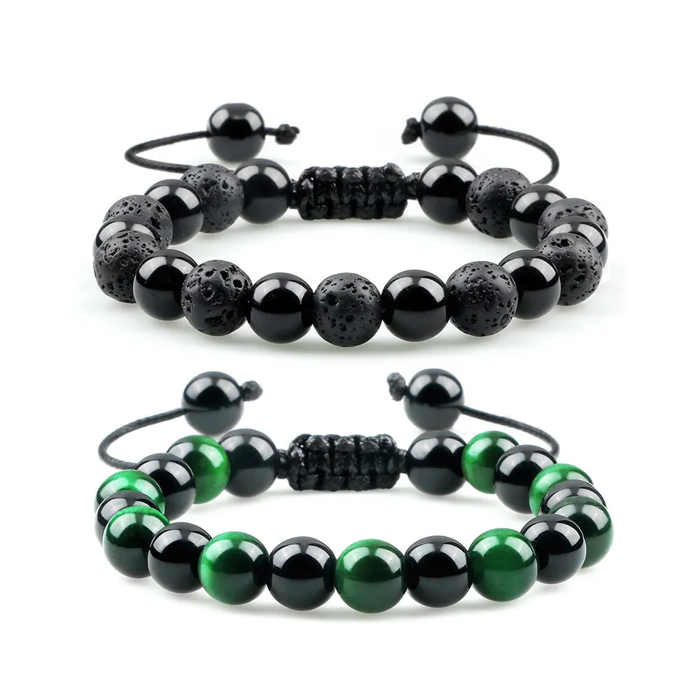 Luxury Men's Bracelet Set Natural Tiger Eye & Black Onyx Beads