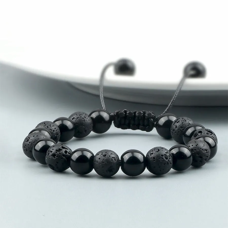 Luxury Men's Bracelet Set Natural Tiger Eye & Black Onyx Beads