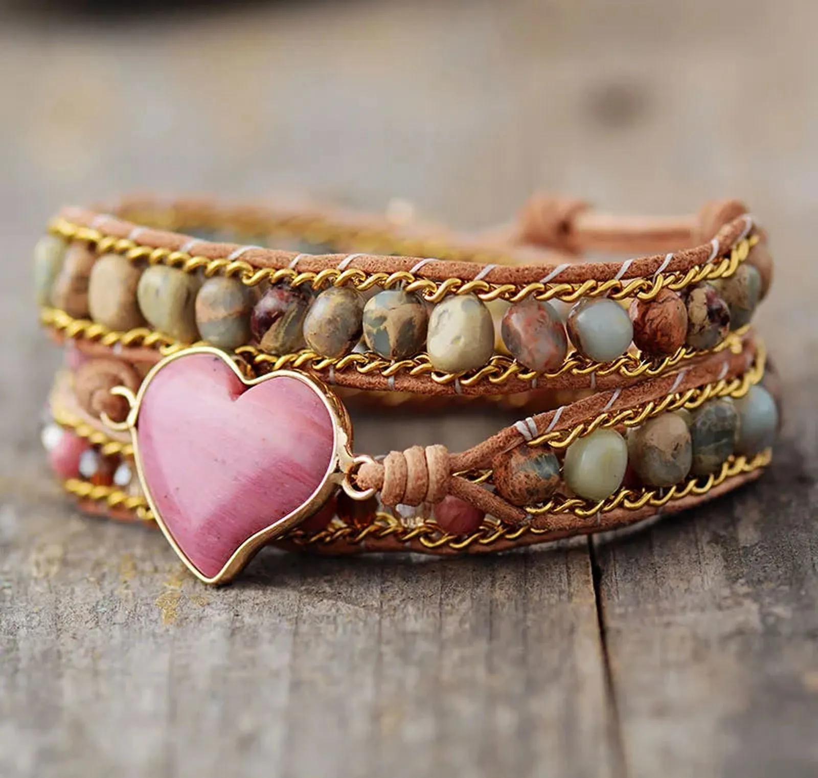 Luxury Pink Heart Shape Wrap Bracelet