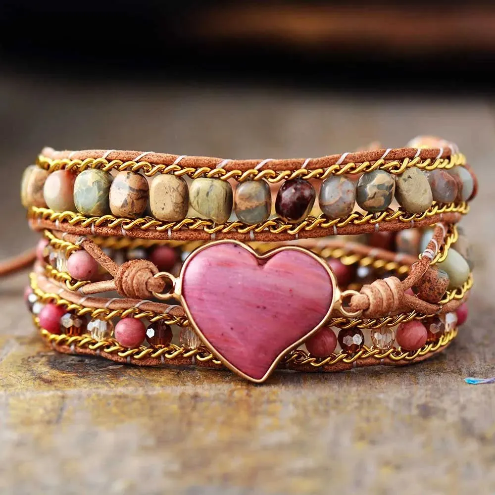 Luxury Pink Heart Shape Wrap Bracelet