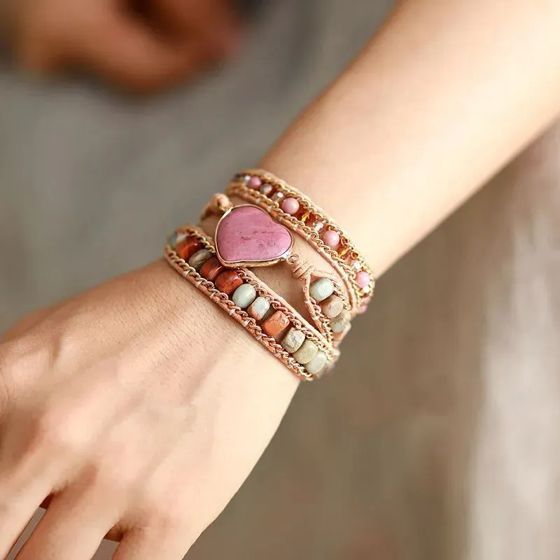 Luxury Pink Heart Shape Wrap Bracelet