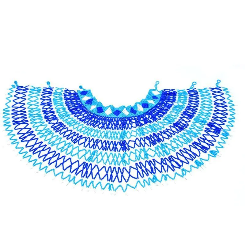 Malikia Long Beaded Bib Necklace with Collar 04