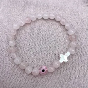 Mati Evil Eye Bracelet - Rose Quartz