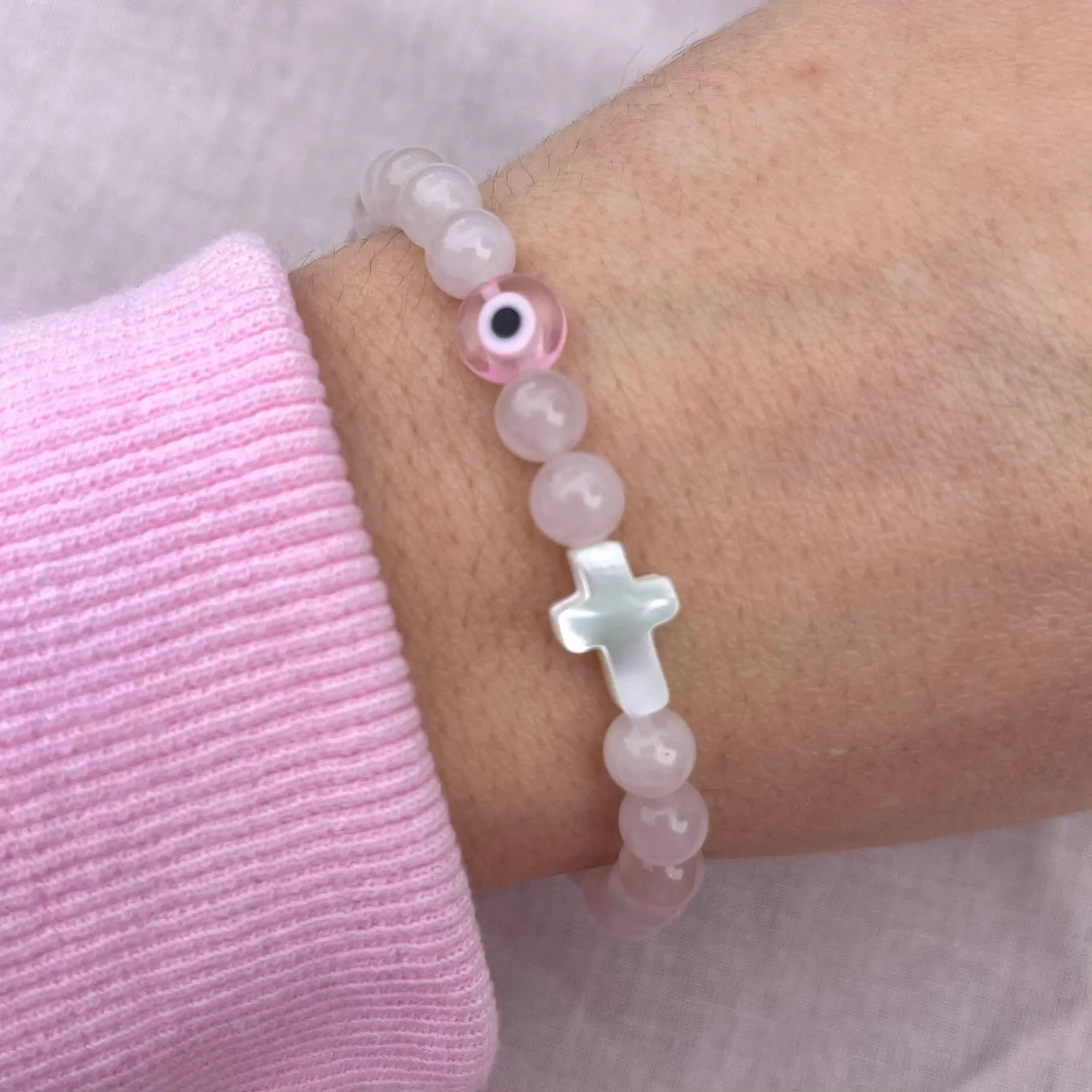 Mati Evil Eye Bracelet - Rose Quartz