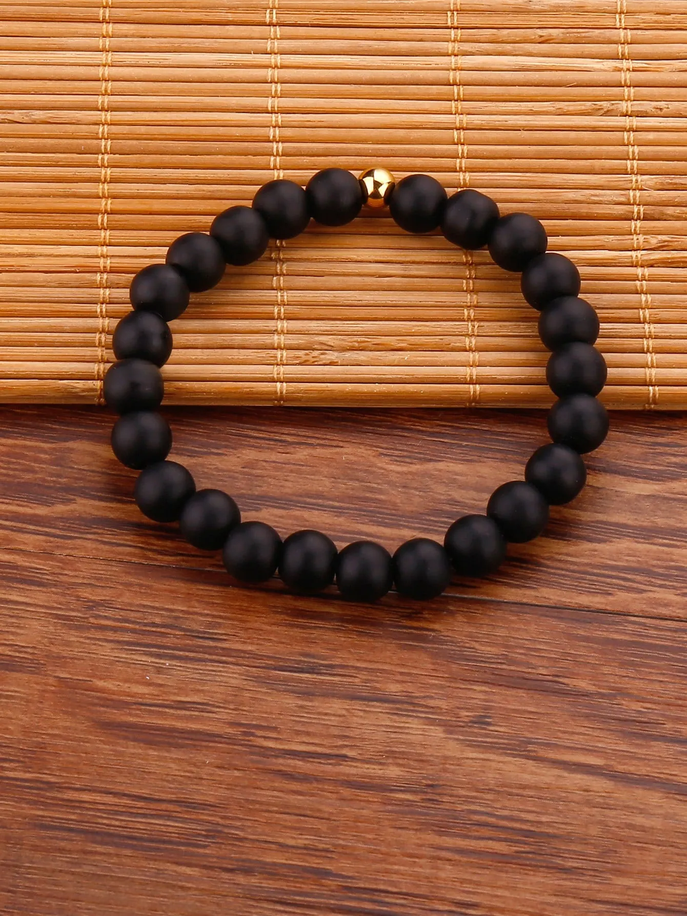 Matte Black Minimalistic Beaded Bracelet for Women Men Stretchy Stackable