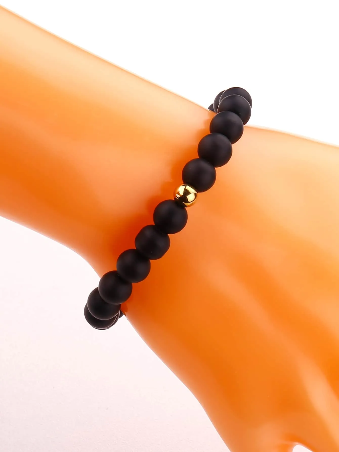 Matte Black Minimalistic Beaded Bracelet for Women Men Stretchy Stackable