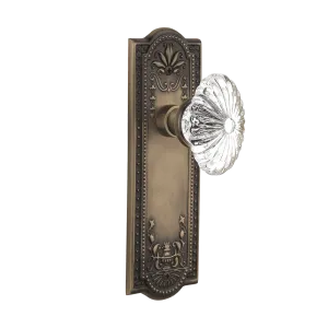 Meadows Long Plate with Oval Fluted Crystal Knob in Antique Brass