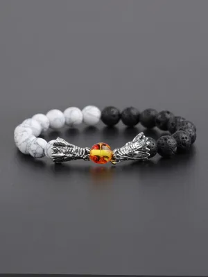 Men Chinese Dragon Head Decor Beaded Bracelet Men Bracelet Stackable Bracelet