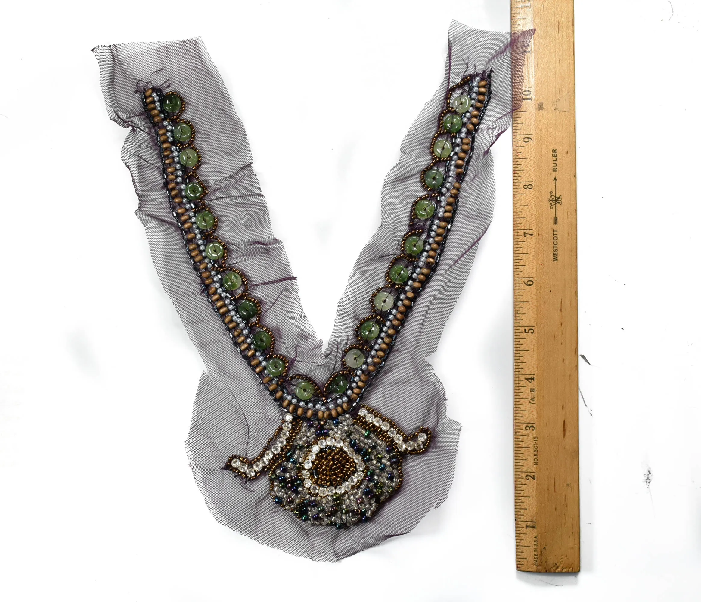 Multi-Color Beaded Applique | Beaded Neckline Applique | Beaded Collar Applique | Wood Beaded Trim